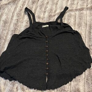 We The Free Black Button-Front Sleeveless handkerchief hem Blouse